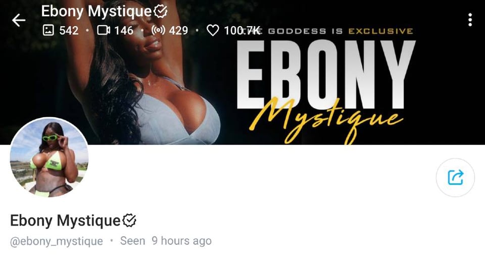 9. Ebony Mystique – Experienced Ebony OnlyFans Cam Girl With a Sensitive Body